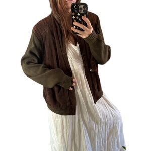 Men's oakton ltd Brown wool a d suede zip up Jacket Sz XL